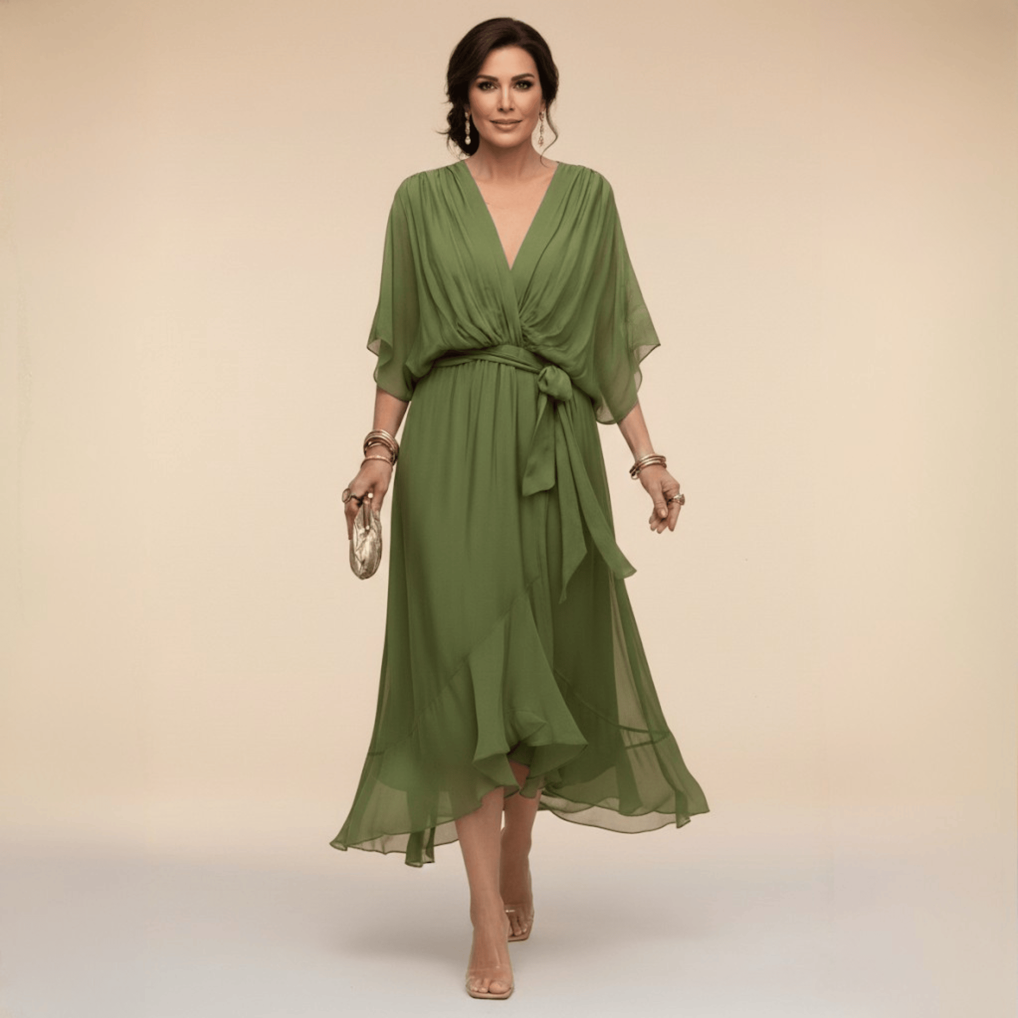 MARTA™ | VESTIDO DE CHIFFON CON ESCOTE EN V
