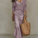 Elena | Abito Midi Satinato con Maglione Incluso
