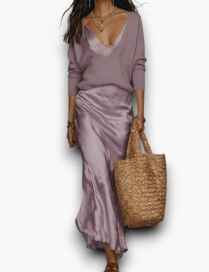 Claire du Mont | The Soft Hours Set — Knit Sweater & Satin Slip Dress