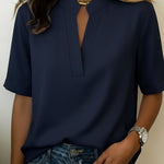 Margaux | Chic V-Neck Blouse with Gold Detail