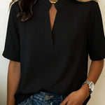 Margaux | Chic V-Neck Blouse with Gold Detail