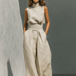 Maria - Completo di canotta e pantaloni larghi in cotone e lino minimalista per donna
