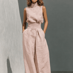 Maria - Completo di canotta e pantaloni larghi in cotone e lino minimalista per donna