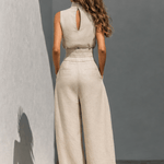 Maria - Completo di canotta e pantaloni larghi in cotone e lino minimalista per donna