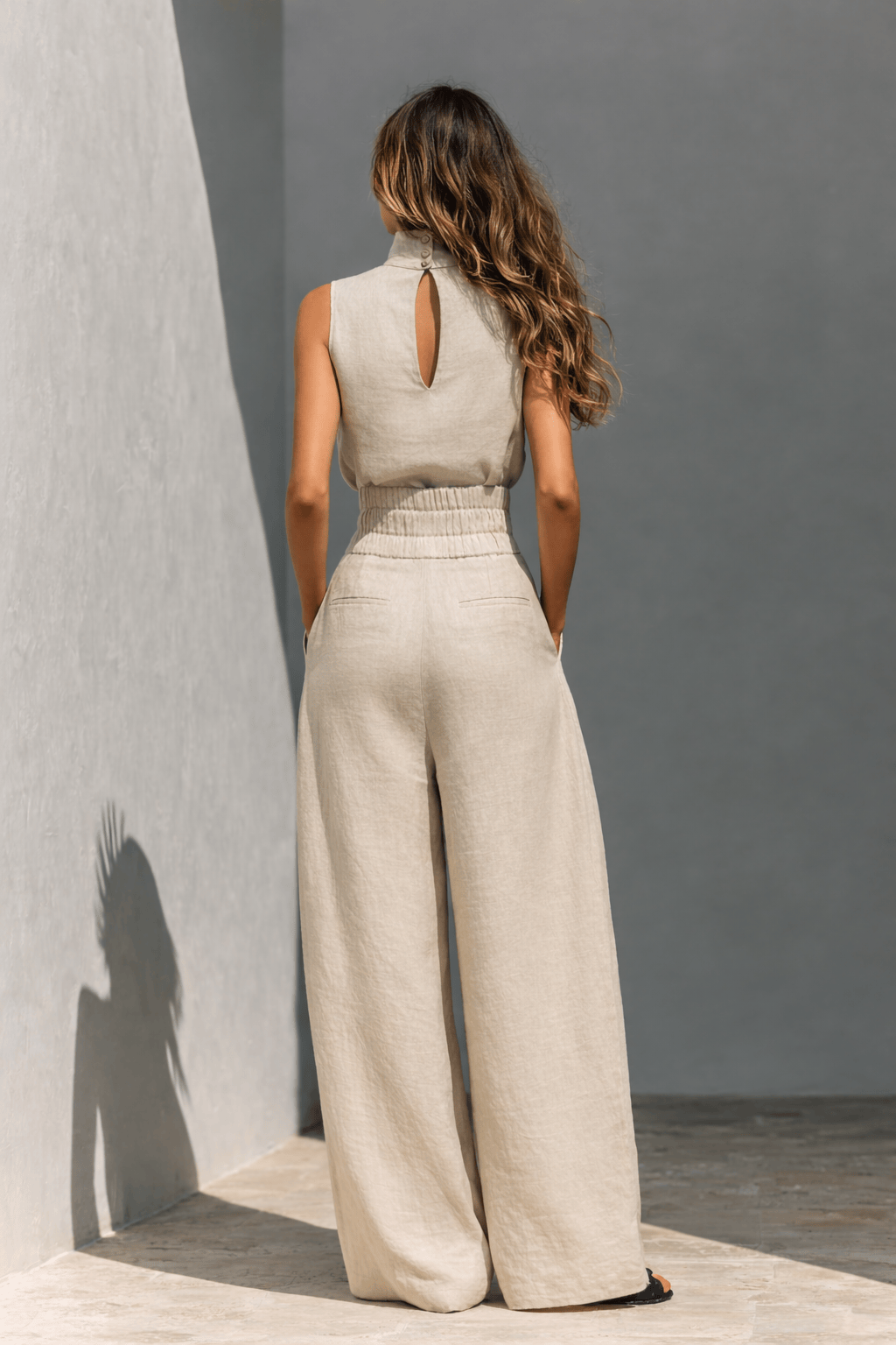 Maria - Completo di canotta e pantaloni larghi in cotone e lino minimalista per donna