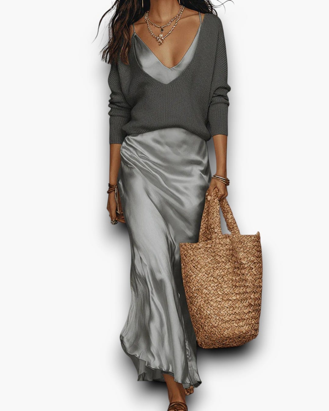 Claire du Mont | The Soft Hours Set — Knit Sweater & Satin Slip Dress
