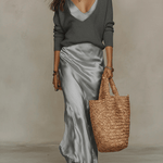 Elena | Abito Midi Satinato con Maglione Incluso