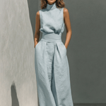 Maria - Completo di canotta e pantaloni larghi in cotone e lino minimalista per donna
