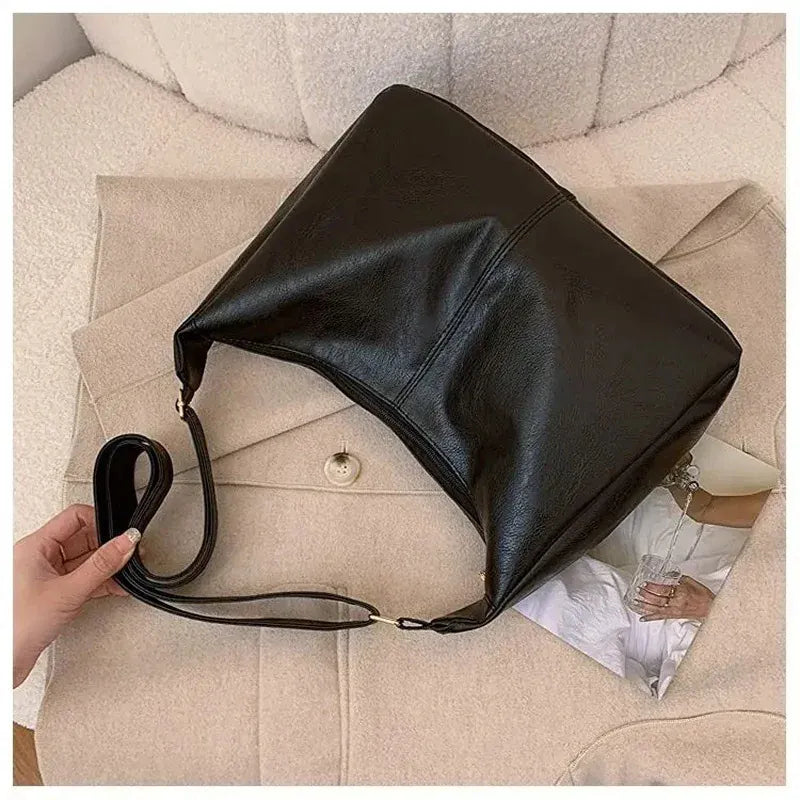 PU-Leder Pendler Mode Vintage Casual Tote Bag Maillard Stilvolle Umhängetaschen für Frauen Textur Große Kapazität Temperament