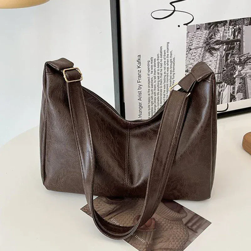 PU-Leder Pendler Mode Vintage Casual Tote Bag Maillard Stilvolle Umhängetaschen für Frauen Textur Große Kapazität Temperament