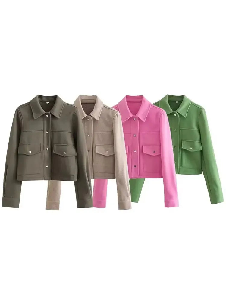 HH Jacken Für Frauen Herbst Fashion Solid Front Taschen Taste Langarm Jacke Elegante Frau Casual Oberbekleidung Mantel