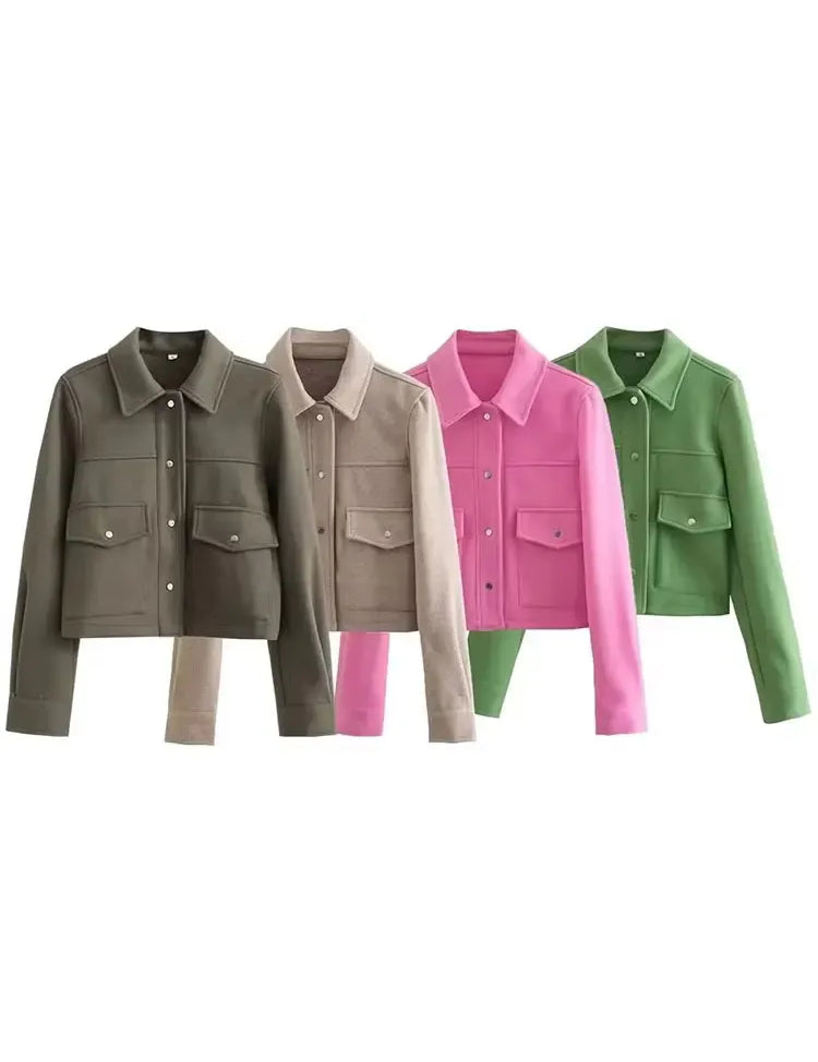 HH Jacken Für Frauen Herbst Fashion Solid Front Taschen Taste Langarm Jacke Elegante Frau Casual Oberbekleidung Mantel