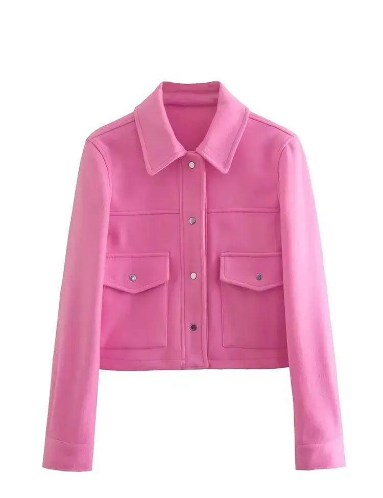 HH Jacken Für Frauen Herbst Fashion Solid Front Taschen Taste Langarm Jacke Elegante Frau Casual Oberbekleidung Mantel