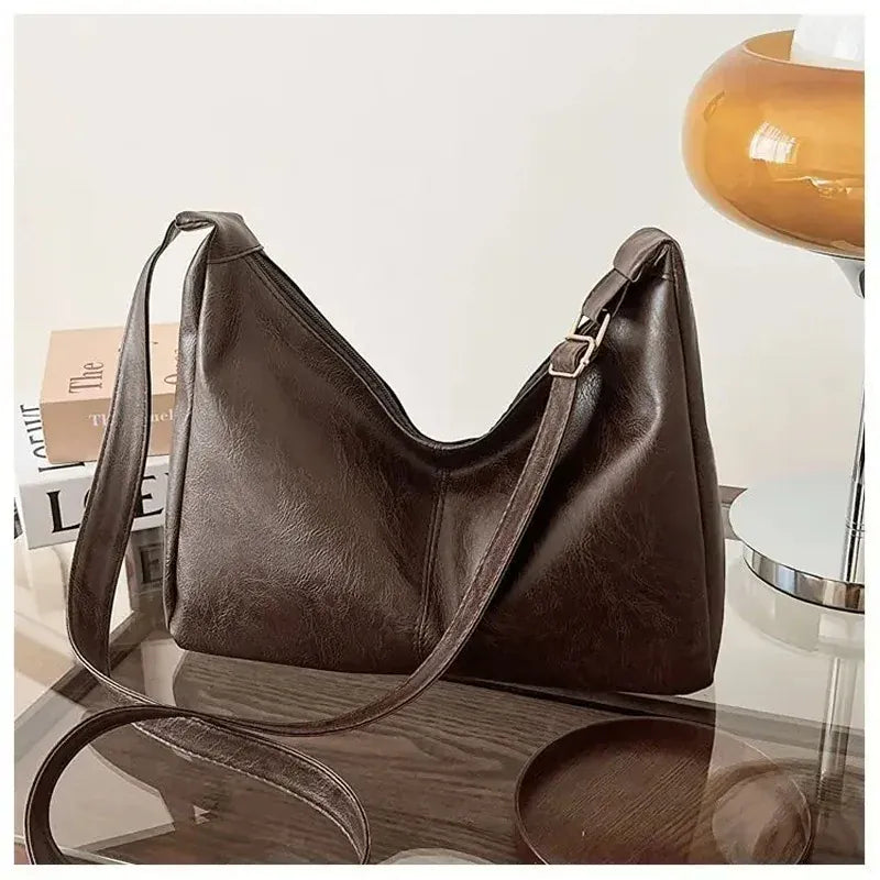 PU-Leder Pendler Mode Vintage Casual Tote Bag Maillard Stilvolle Umhängetaschen für Frauen Textur Große Kapazität Temperament