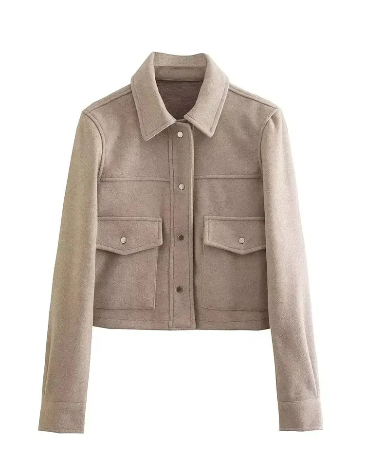 HH Jacken Für Frauen Herbst Fashion Solid Front Taschen Taste Langarm Jacke Elegante Frau Casual Oberbekleidung Mantel