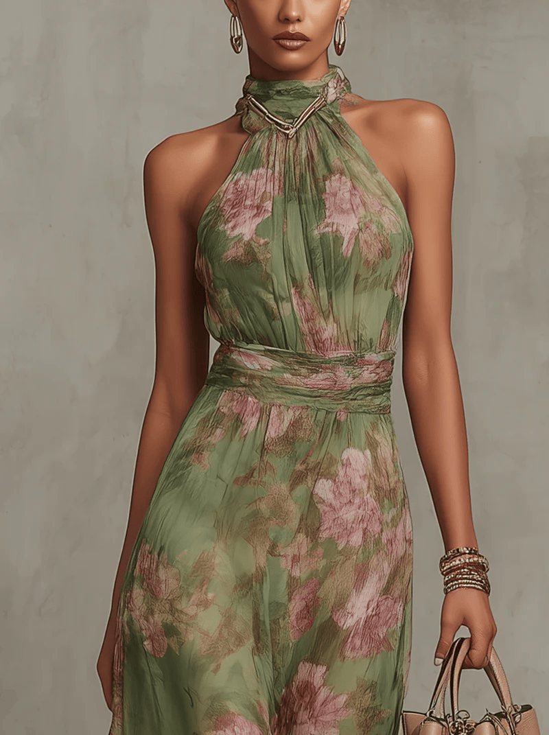 Livia - Abito Maxi Halter Floreale
