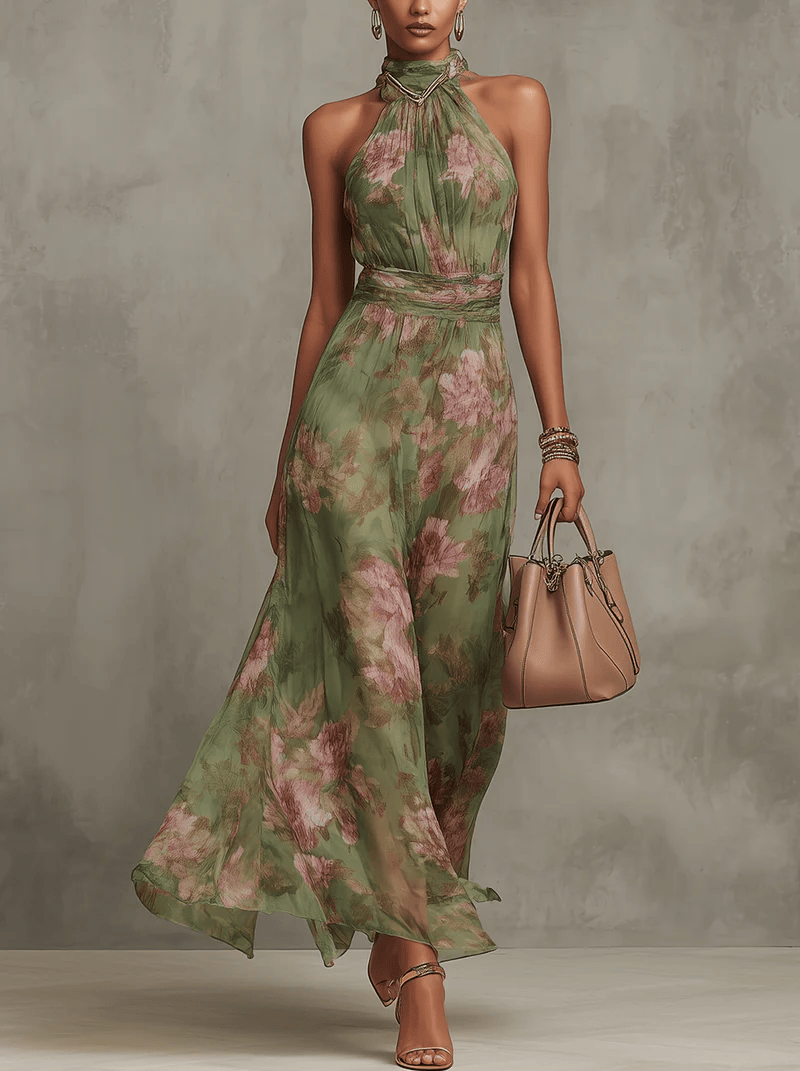 Livia - Abito Maxi Halter Floreale