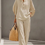 Mariel | Cotton Linen Batwing Sleeve Wide Leg Pants Set