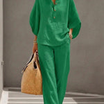Mariel | Cotton Linen Batwing Sleeve Wide Leg Pants Set