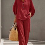 Mariel | Cotton Linen Batwing Sleeve Wide Leg Pants Set