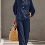 Mariel | Cotton Linen Batwing Sleeve Wide Leg Pants Set