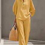 Mariel | Cotton Linen Batwing Sleeve Wide Leg Pants Set